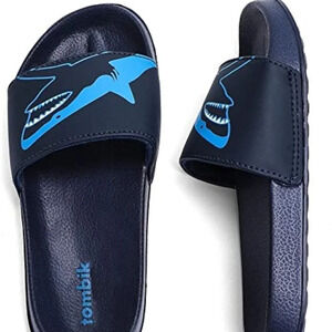 𝅺Tombik Slides Sandals Shark Blue Beach Water Shoes Swim Pool Boys 10-11 New